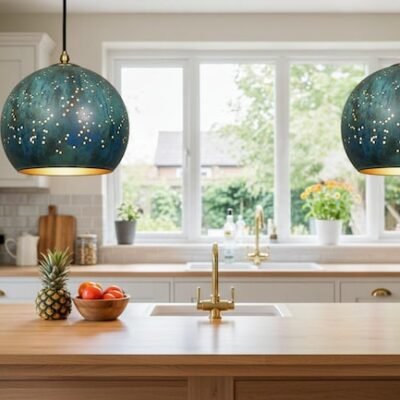 Oxidized Copper Dome Pendant Lamp, Ceiling Dome Lamp, Hanging Light, Rustic decor, Copper Industrial light, Kitchen Island Light blue patina