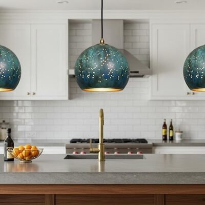 Oxidized Copper Dome Pendant Lamp, Ceiling Dome Lamp, Hanging Light, Rustic decor, Copper Industrial light, Kitchen Island Light blue patina