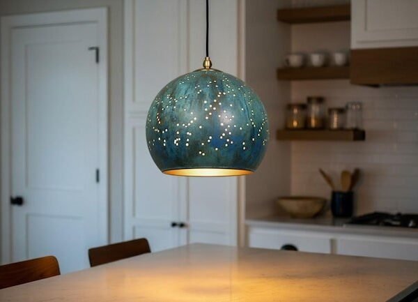 products-KitchenIslandLightbluepatina6 Blue Patina Globe Pendant Starry Moroccan Ceiling Lamp