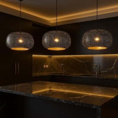 Handmade Moroccan Brass Pendant Light: Dome Ceiling Lamp, Kitchen Island Lighting