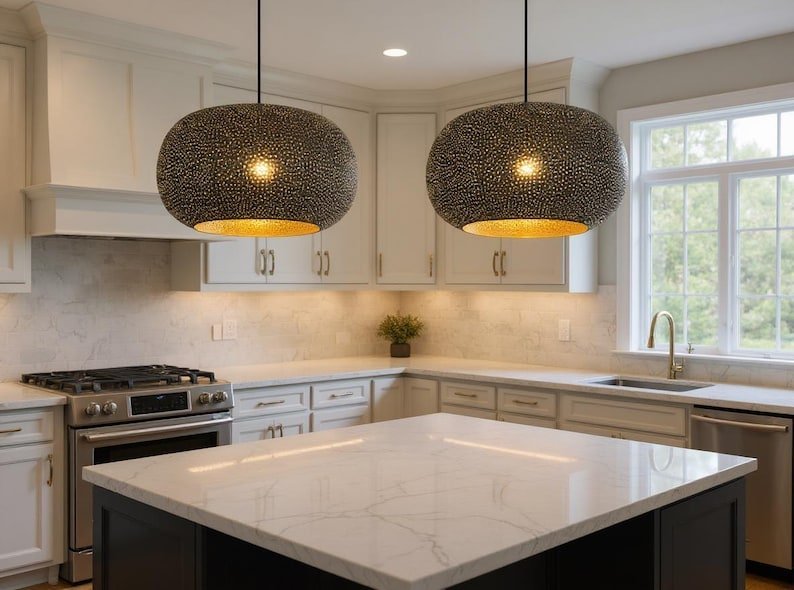 Perforated Drum Pendant Light Modern Moroccan Kitchen Lamp