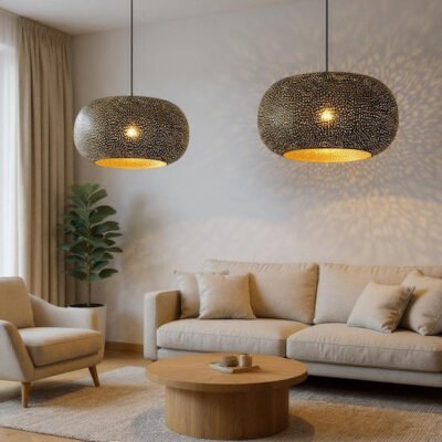 Handmade Moroccan Brass Pendant Light: Dome Ceiling Lamp, Kitchen Island Lighting