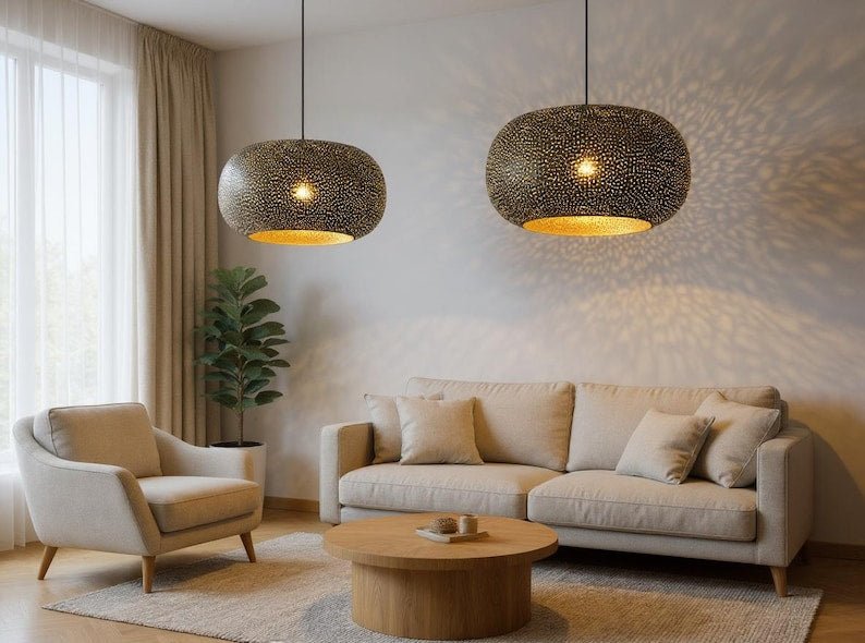 Handmade Moroccan Brass Pendant Light: Dome Ceiling Lamp, Kitchen Island Lighting