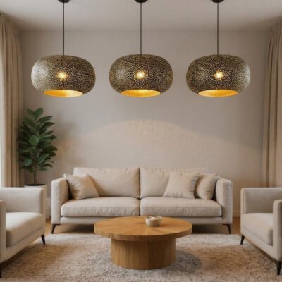 Handmade Moroccan Brass Pendant Light: Dome Ceiling Lamp, Kitchen Island Lighting