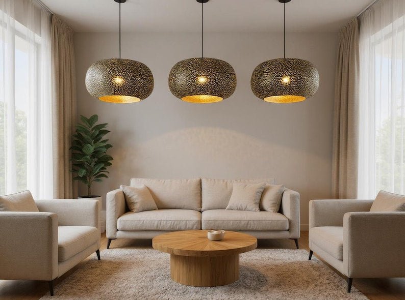Handmade Moroccan Brass Pendant Light: Dome Ceiling Lamp, Kitchen Island Lighting