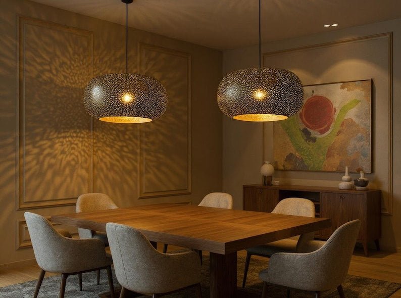 Handmade Moroccan Brass Pendant Light: Dome Ceiling Lamp, Kitchen Island Lighting