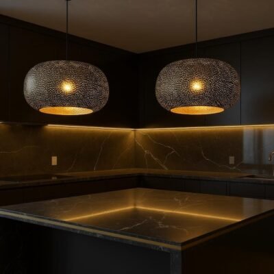 Handmade Moroccan Brass Pendant Light: Dome Ceiling Lamp, Kitchen Island Lighting