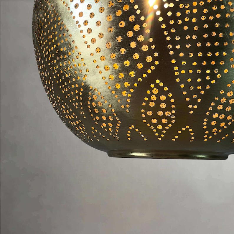 Bronze Globe Pendant Light – Hand-Pierced Moroccan Brass Ceiling Lamp with Shadow Pattern
