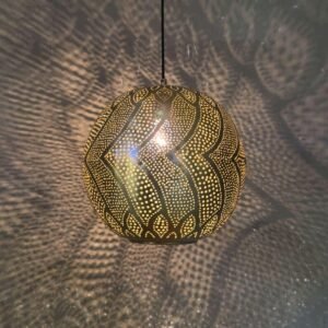 Moroccan Globe Shadow Pendant Brass Lamp with Patterned Light