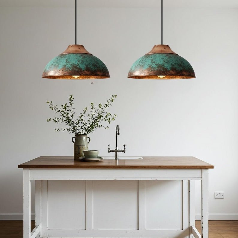 Handmade Oxidized Copper Dome Pendant Light: Industrial Farmhouse Lighting