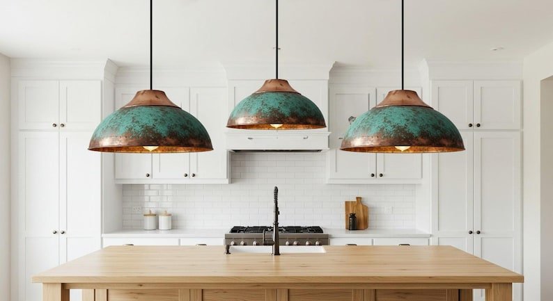 Handmade Oxidized Copper Dome Pendant Light: Industrial Farmhouse Lighting