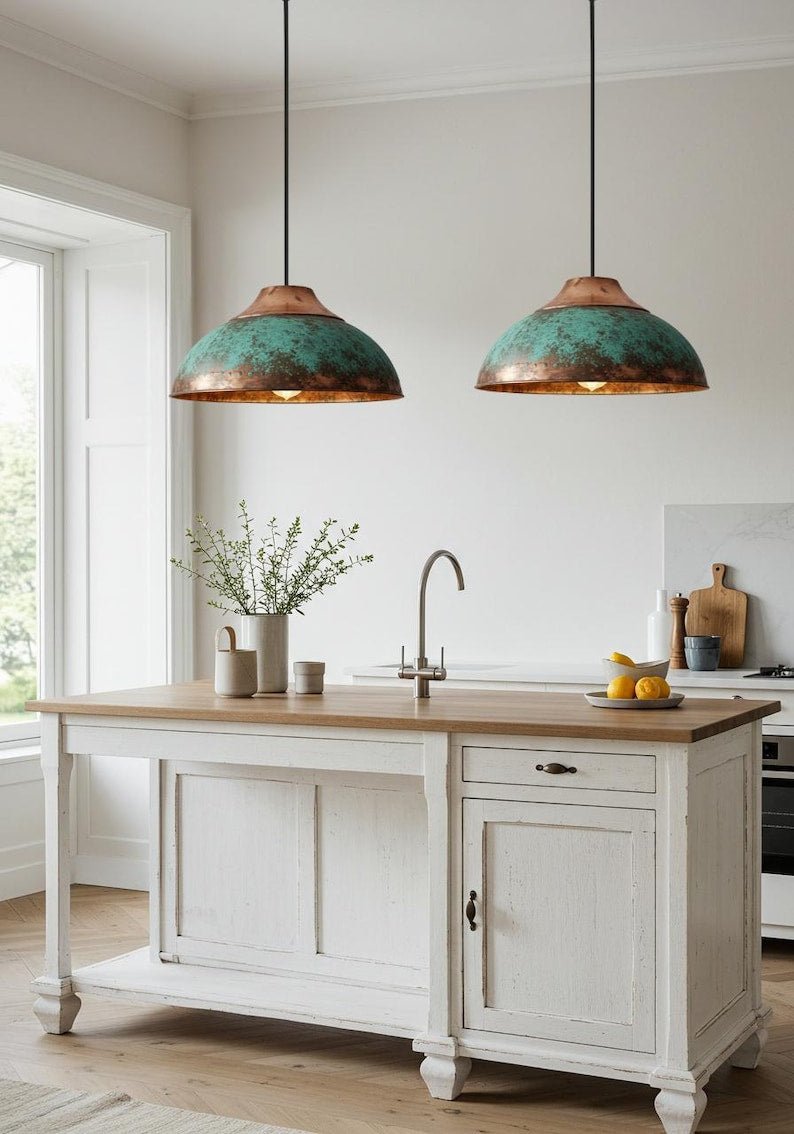 Handmade Oxidized Copper Dome Pendant Light: Industrial Farmhouse Lighting