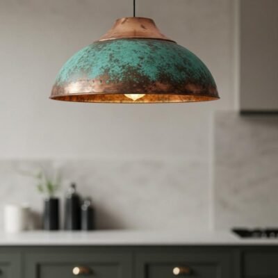 Handmade Oxidized Copper Dome Pendant Light: Industrial Farmhouse Lighting