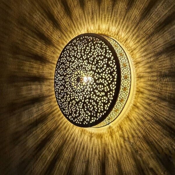 products-LivingRoom_Hallway2 Sunburst Moroccan Wall Lamp Brass Shadow Sconce