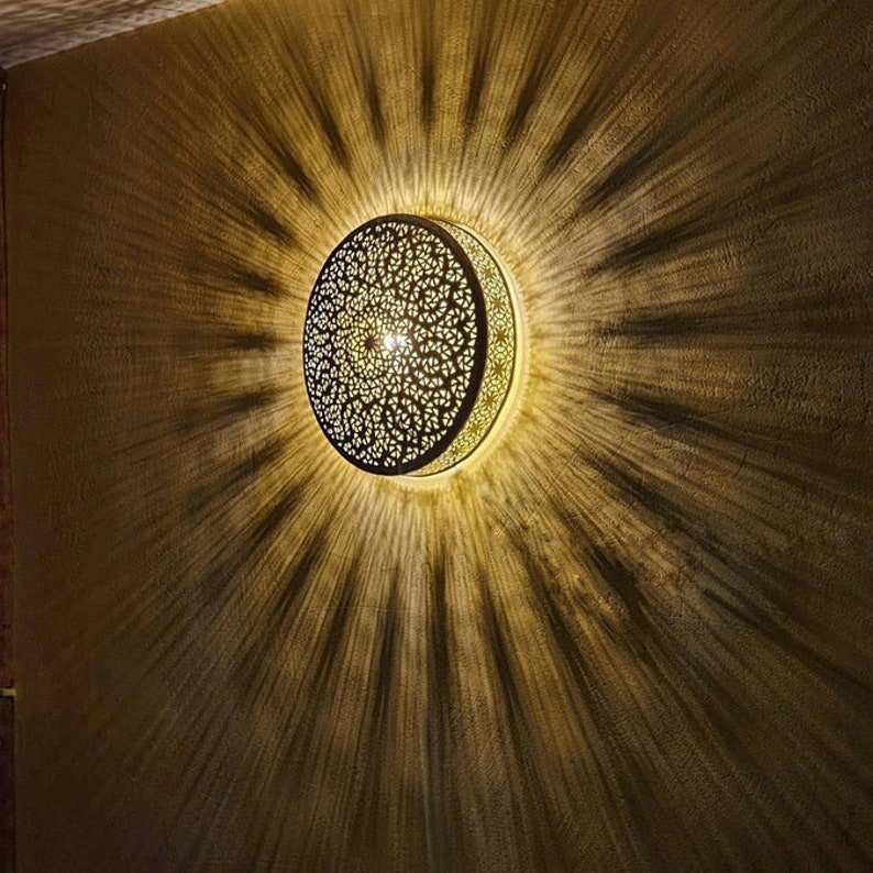 Moroccan Wall & Ceiling Lamp –Moorish Wall Sconce–Handmade Brass Light -Geometric Pattern – Home Decor Lighting–Bedroom, Living Room,Hallway