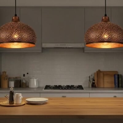 Perforated Copper Dome Pendant Light - Moroccan Style Kitchen Island Lighting - Modern Farmhouse Fixture