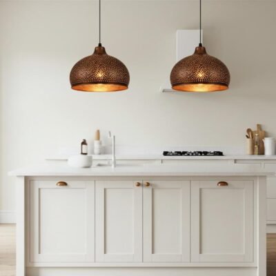 Perforated Copper Dome Pendant Light - Moroccan Style Kitchen Island Lighting - Modern Farmhouse Fixture