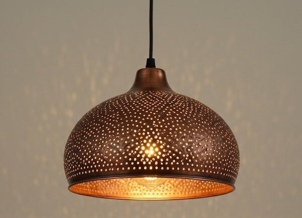 Perforated Copper Dome Pendant Modern Farmhouse Fixture