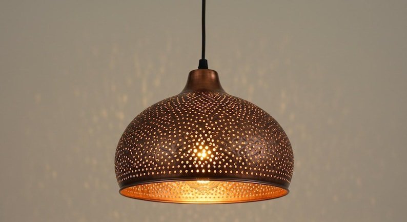 Perforated Copper Dome Pendant Modern Farmhouse Fixture