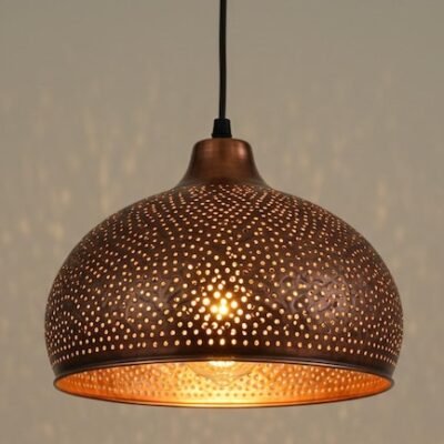 Perforated Copper Dome Pendant Light - Moroccan Style Kitchen Island Lighting - Modern Farmhouse Fixture