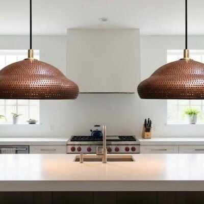 Flat Perforated Copper Pendant Moroccan Boho Island Lamp