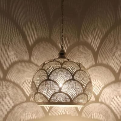 products-MoroccanBrassGlobeCeilingLamp5 Art Deco Moroccan Brass Pendant Light Fan Pattern Shadow Lamp