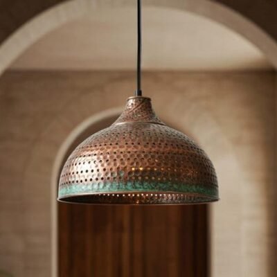 products-MoroccanLighting_RusticChandelier4 Perforated Copper Patina Dome Rustic Moroccan Pendant Light