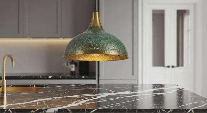 Green Patina Copper Pendant Light Modern Kitchen Island Lamp