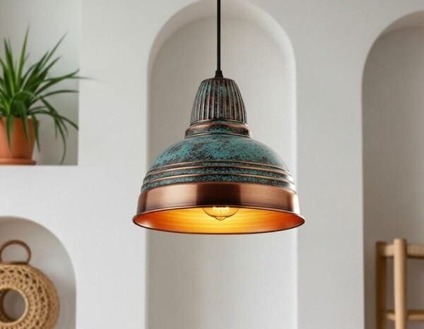 Striped Verdigris Copper Pendant Modern Farmhouse Light