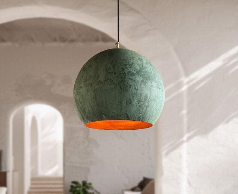 Oxidized Farmhouse Globe Pendant Minimalist Green Patina Light