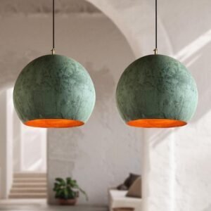 Oxidized Farmhouse Globe Pendant Minimalist Green Patina Light