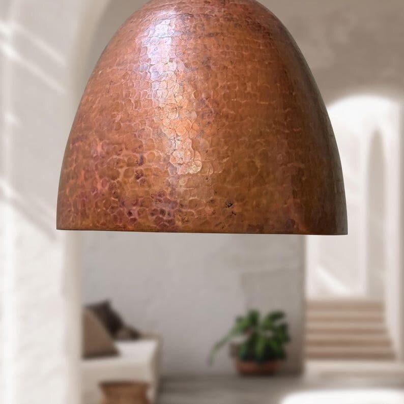 Handmade Hammered Copper Dome Pendant Light - Oxidized Finish Handmade Hammered Copper Dome Pendant Light - Oxidized Finish