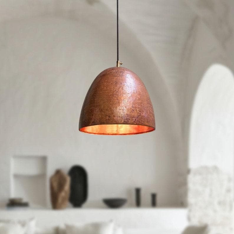 Handmade Hammered Copper Dome Pendant Light - Oxidized Finish Handmade Hammered Copper Dome Pendant Light - Oxidized Finish