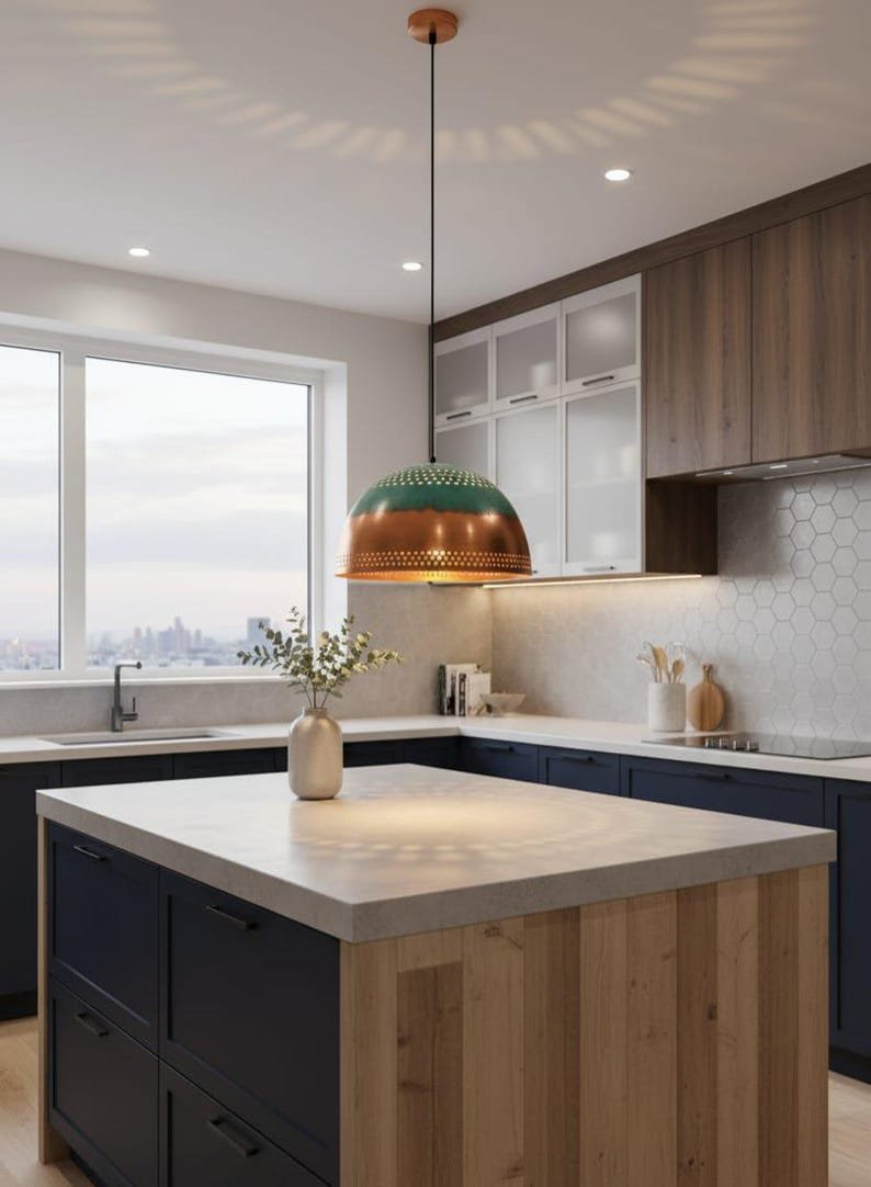 Green Patina Pendant Light , Patina Copper Kitchen Island Lighting