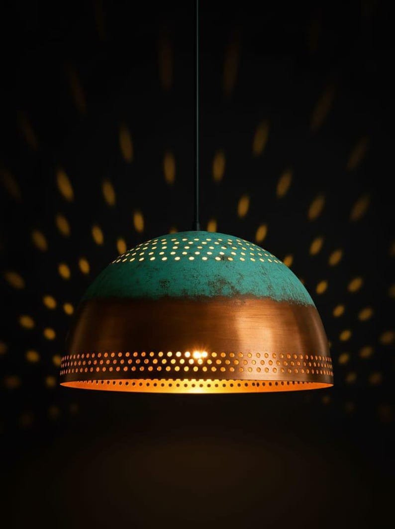 Green Patina Pendant Light , Patina Copper Kitchen Island Lighting