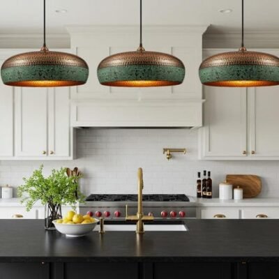 Hammered Copper Pendant Light: Patina Green Moroccan Dome Lamp