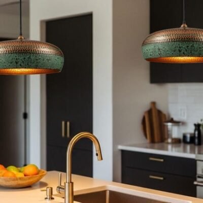 Hammered Copper Pendant Light: Patina Green Moroccan Dome Lamp