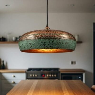 Hammered Two-Tone Patina Dome  Moroccan Style Pendant