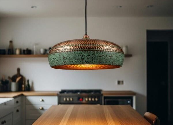 Hammered Two-Tone Patina Dome  Moroccan Style Pendant