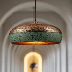 Hammered Two-Tone Patina Dome  Moroccan Style Pendant