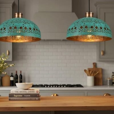 Hand Hammered Moroccan Copper Pendant Light: Green Patina Kitchen Island Lighting Hand Hammered Moroccan Copper Pendant Light: Green Patina Kitchen Island Lighting