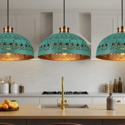 Hand Hammered Moroccan Copper Pendant Light: Green Patina Kitchen Island Lighting Hand Hammered Moroccan Copper Pendant Light: Green Patina Kitchen Island Lighting