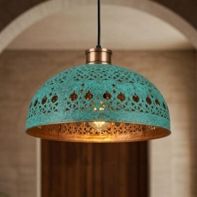 products-PatinaKitchenIslandLighting8 Turquoise Filigree Dome Pendant Patina Kitchen Light