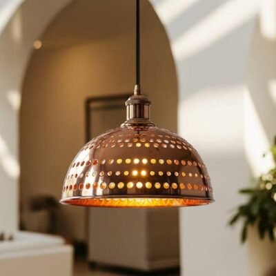 Handmade Moroccan Copper Pendant Light, Perforated Dome Ceiling Lamp Handmade Moroccan Copper Pendant Light, Perforated Dome Ceiling Lamp