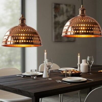 Handmade Moroccan Copper Pendant Light, Perforated Dome Ceiling Lamp Handmade Moroccan Copper Pendant Light, Perforated Dome Ceiling Lamp