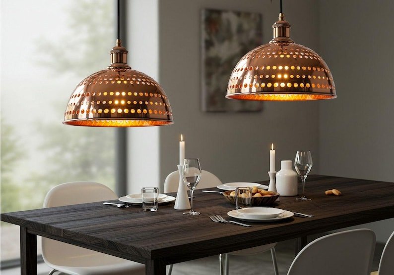 Handmade Moroccan Copper Pendant Light, Perforated Dome Ceiling Lamp Handmade Moroccan Copper Pendant Light, Perforated Dome Ceiling Lamp