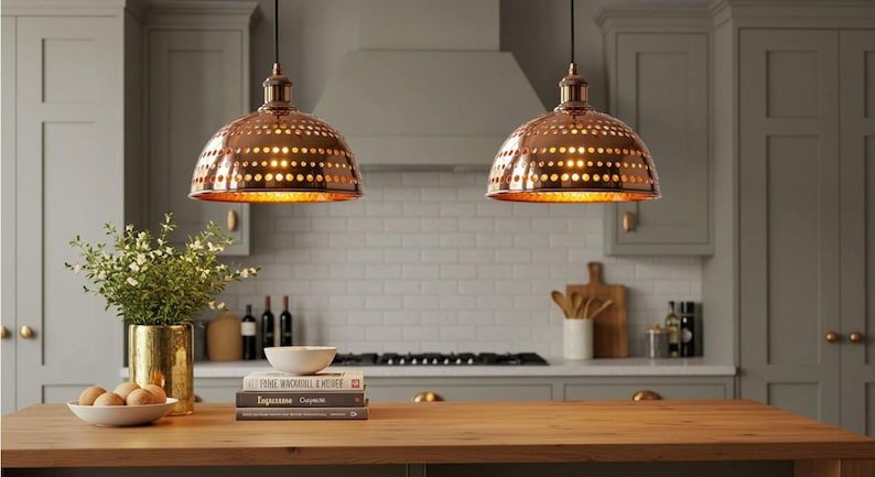Handmade Moroccan Copper Pendant Light, Perforated Dome Ceiling Lamp Handmade Moroccan Copper Pendant Light, Perforated Dome Ceiling Lamp