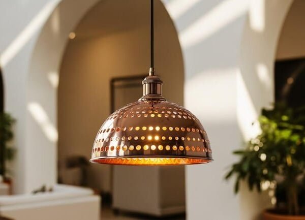 Perforated Copper Dome Pendant Modern Moroccan Ceiling Light