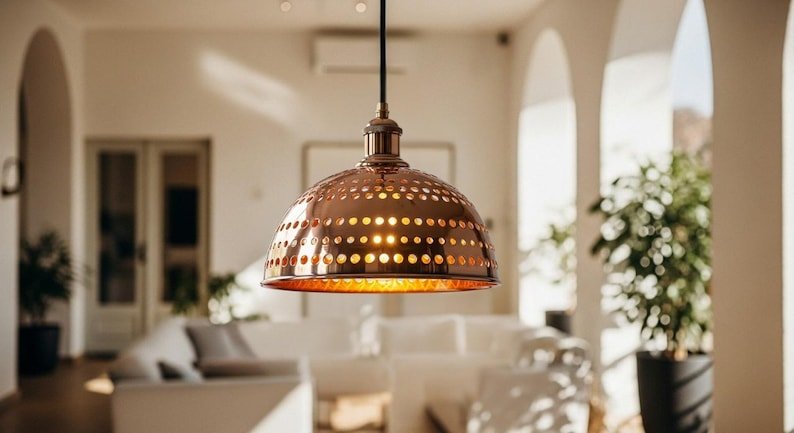 Handmade Moroccan Copper Pendant Light, Perforated Dome Ceiling Lamp Handmade Moroccan Copper Pendant Light, Perforated Dome Ceiling Lamp
