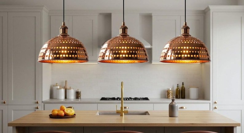 Handmade Moroccan Copper Pendant Light, Perforated Dome Ceiling Lamp Handmade Moroccan Copper Pendant Light, Perforated Dome Ceiling Lamp